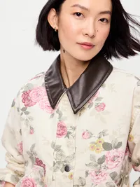 Cropped Denim Barn Jacket - Floral Pattern — view 5