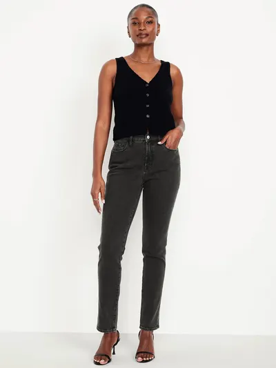 Curvy High-Waisted Vintage Slim Jeans - Faded Black Wash