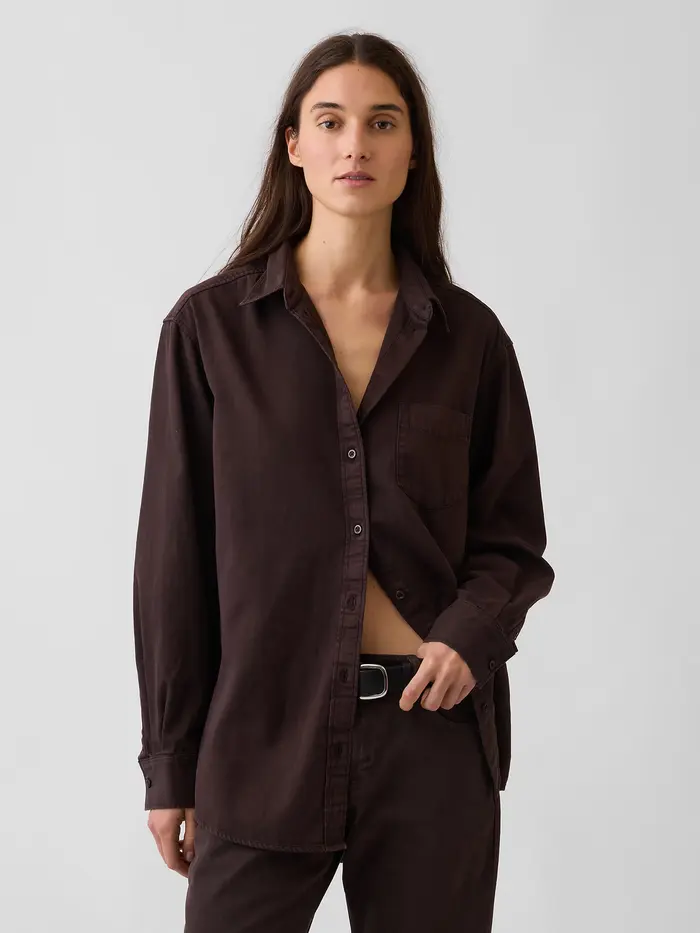 Denim Big Shirt - Brown
