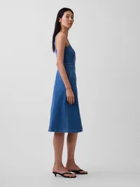 Denim Button-Front Midi Dress - Medium wash — view 3
