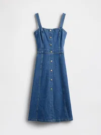 Denim Button-Front Midi Dress - Medium wash — view 5