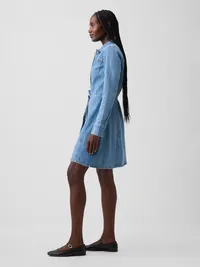 Denim Button-Front Mini Dress - Light wash — view 3