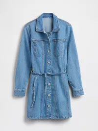 Denim Button-Front Mini Dress - Light wash — view 5