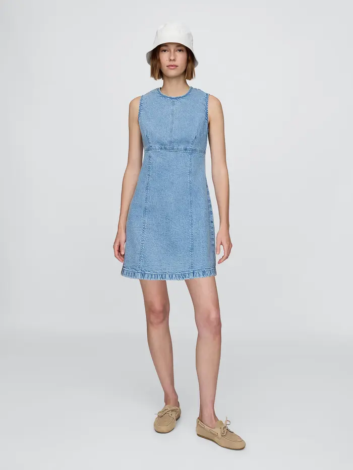 Denim Mini Shift Dress - Light wash