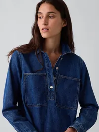 Denim Mini Shift Dress - Medium wash — view 4
