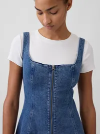 Denim Zip-Front Mini Dress - Medium wash — view 4