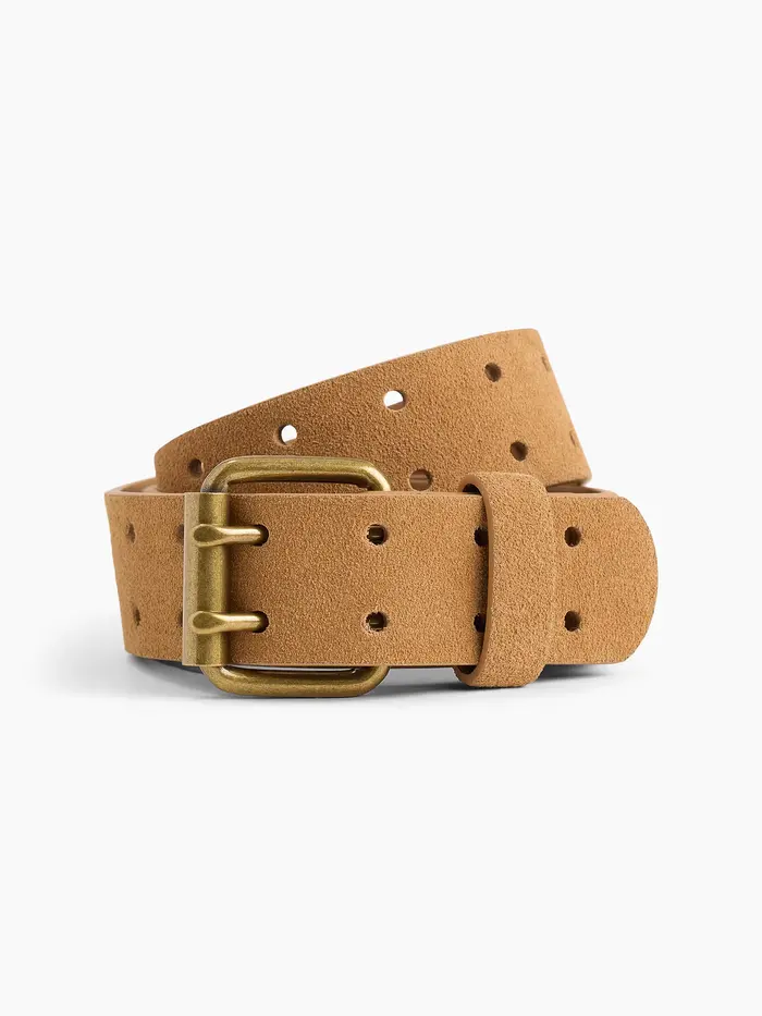 Double-Prong Suede Belt - Deep camel
