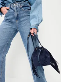 Drawstring Fringe Bucket Bag - Volcanic Glass — view 2