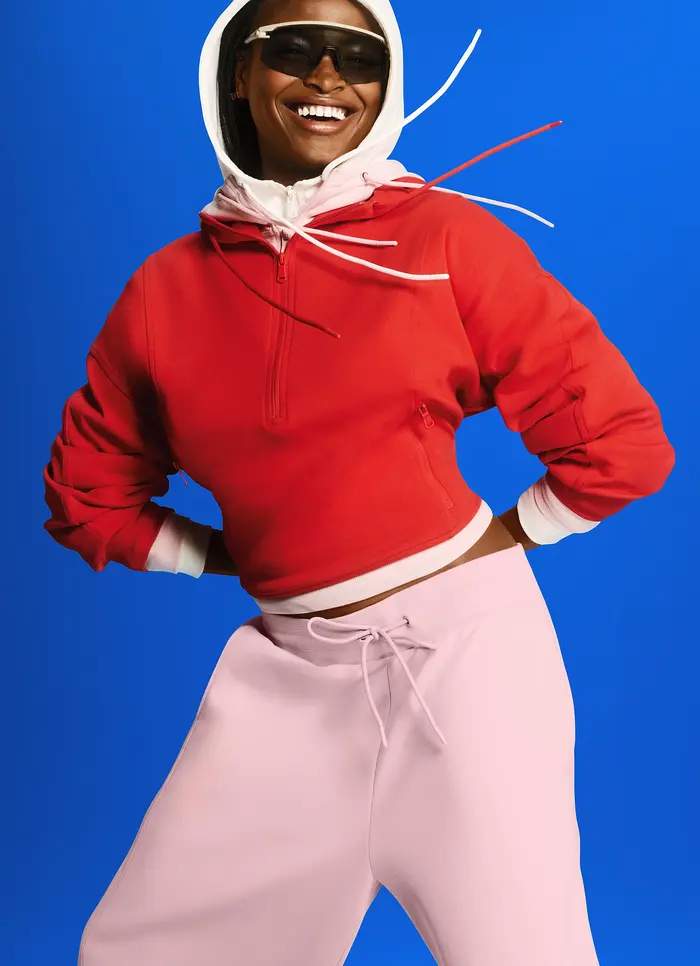 Dynamic Fleece Half-Zip Hoodie Sweatshirt - Bold Red