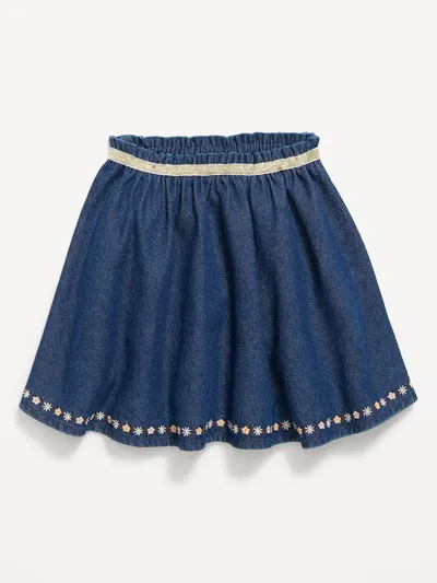 Embroidered Denim Skirt for Toddler Girls - Dark Wash