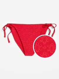 Eyelet String Bikini Swim Bottoms - Amaryllis — view 4