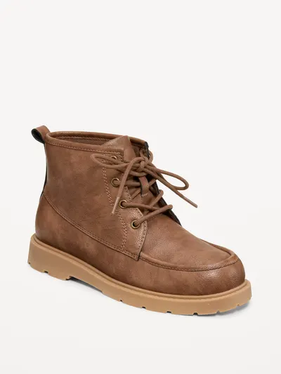 Faux-Leather Derby Boots for Boys - Brown