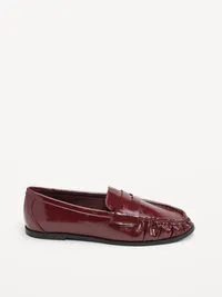 Faux-Leather Ruched Loafers - Red Lacquer — view 3