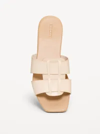 Faux-Leather Slide Sandals - Bone — view 3