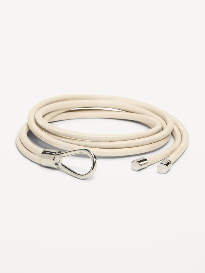 Faux-Leather Wrap Belt - Bone