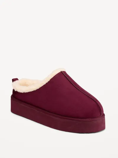 Faux-Suede Platform Mule Clogs for Women - Goji Berry