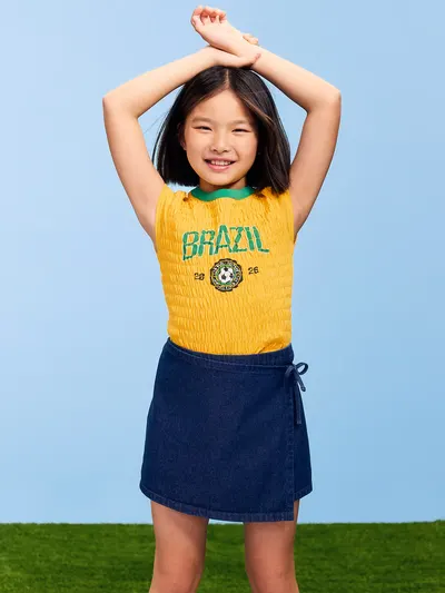 FIFA World Cup 26™ Brazil Smocked Graphic T-Shirt for Girls - Brazil