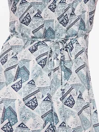 Fit & Flare Tie-Back Asymmetrical Midi Dress - Patchwork (Multi Blue) — view 4