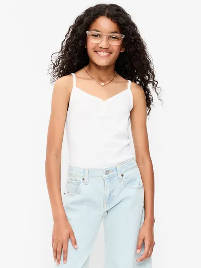 Fitted Buttoned Tank Top for Girls - White Lilies