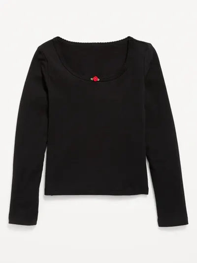 Fitted Long-Sleeve Top for Girls - Black Jack