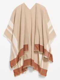 Flannel Fringe Poncho - Herringbone — view 2