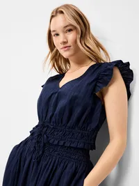 Flutter-Sleeve Poplin Top - Arctic Depth — view 3