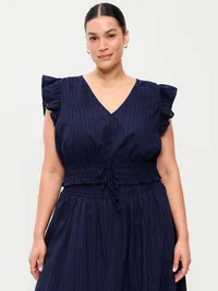 Flutter-Sleeve Poplin Top - Arctic Depth — view 4