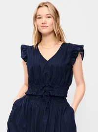 Flutter-Sleeve Poplin Top - Arctic Depth — view 5