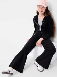 Foldover Jersey Knit Wide-Leg Pants for Girls - Black Jack — view 3