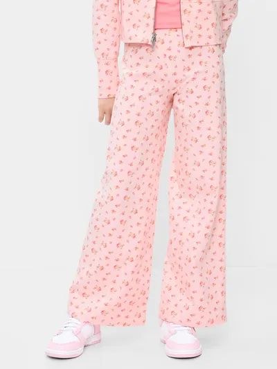 Foldover Jersey Knit Wide-Leg Pants for Girls - Ditsy Floral