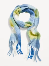Fringed Scarf - Blue Plaid — view 2