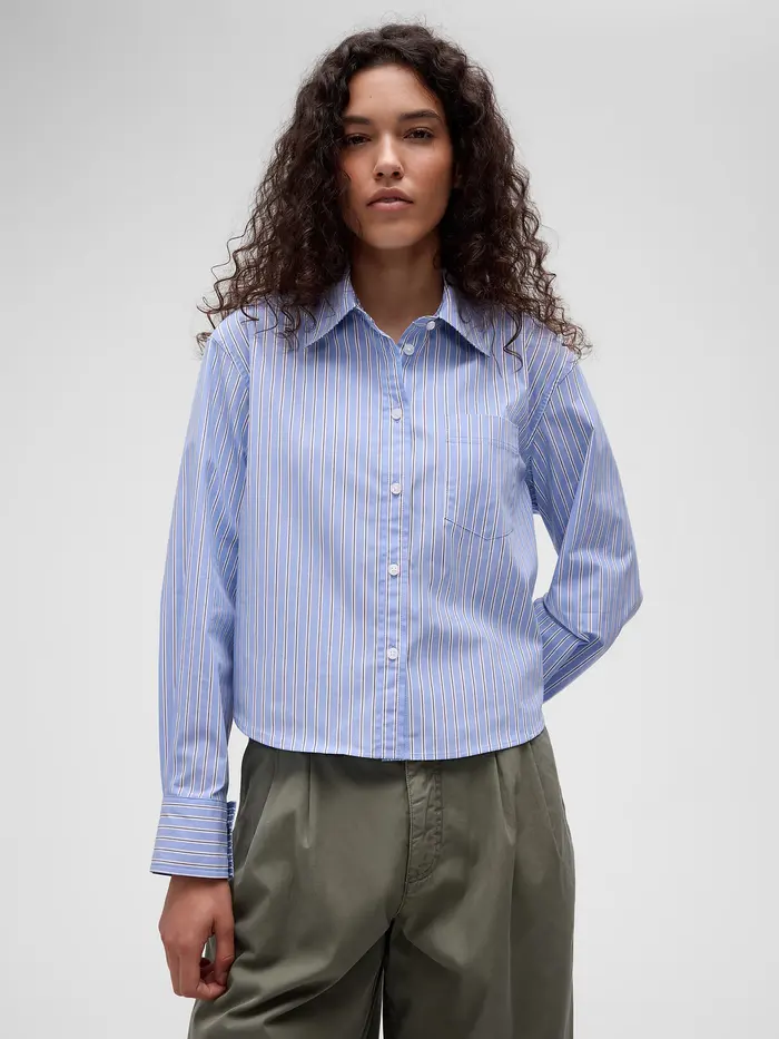 GapStudio Poplin Crop Shirt - Blue stripe