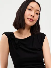 Gathered-Shoulder Rosette Top - Black Jack — view 3