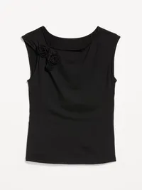 Gathered-Shoulder Rosette Top - Black Jack — view 4