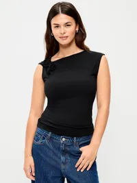 Gathered-Shoulder Rosette Top - Black Jack — view 5