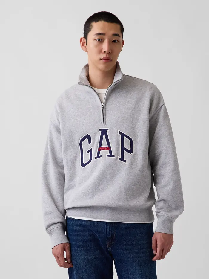 Heavyweight Oversized Logo Half-Zip Pullover - GREY HEATHER