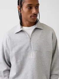Heavyweight Oversized Logo Half-Zip Pullover - Light heather grey — view 4