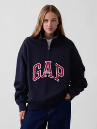 Heavyweight Oversized Logo Half-Zip Pullover - new classic navy — view 4