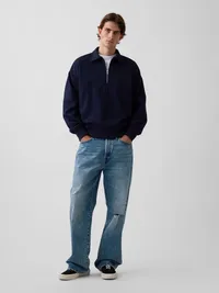 Heavyweight Oversized Logo Half-Zip Pullover - New classic navy blue — view 2