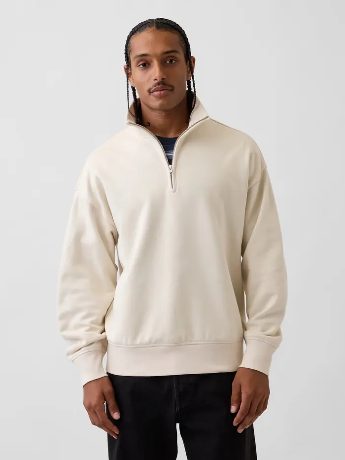 Heavyweight Oversized Quarter-Zip Pullover - Birch beige