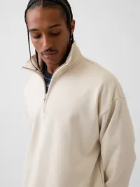 Heavyweight Oversized Quarter-Zip Pullover - Birch beige — view 4