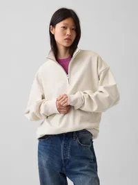 Heavyweight Oversized Quarter-Zip Pullover - Birch beige — view 5