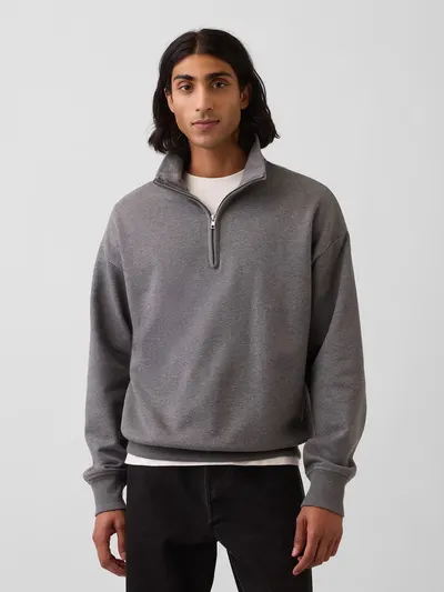 Heavyweight Oversized Quarter-Zip Pullover - Charcoal grey