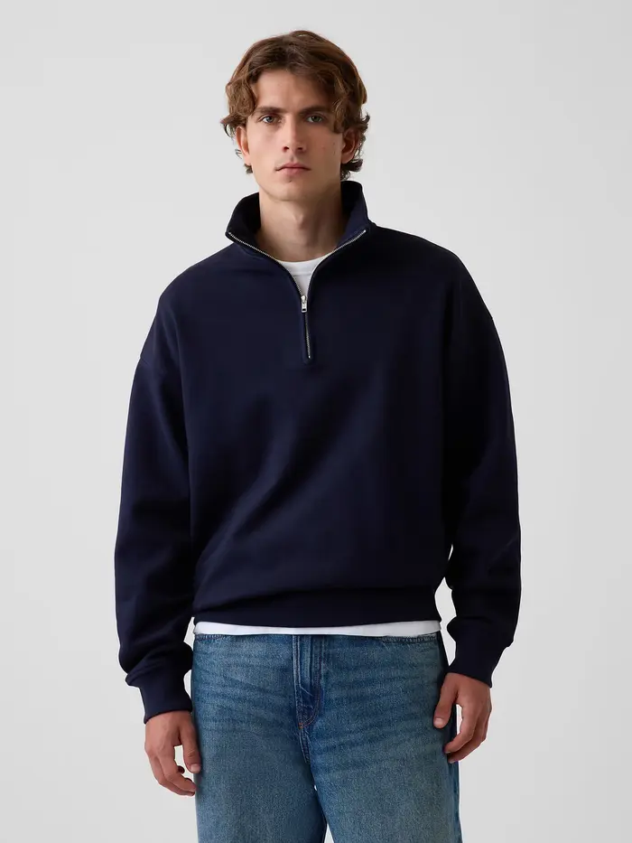 Heavyweight Oversized Quarter-Zip Pullover - New classic navy blue