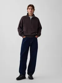 Heavyweight Oversized Quarter-Zip Pullover - Terra brown — view 2