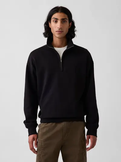 Heavyweight Oversized Quarter-Zip Pullover - True black