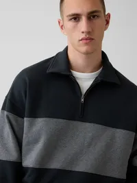 Heavyweight Oversized Stripe Half-Zip Pullover - Black — view 4