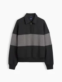 Heavyweight Oversized Stripe Half-Zip Pullover - Black — view 5