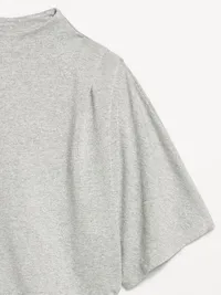 High-Neck Flutter-Sleeve Top - Silver Gray — view 4