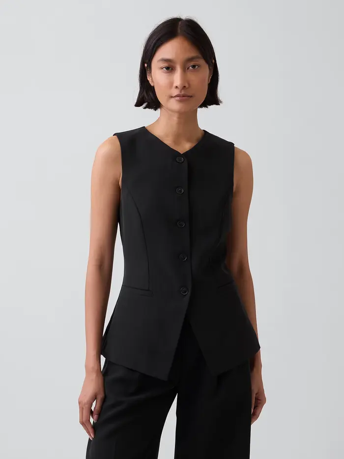High-Neck Longline Vest - True black